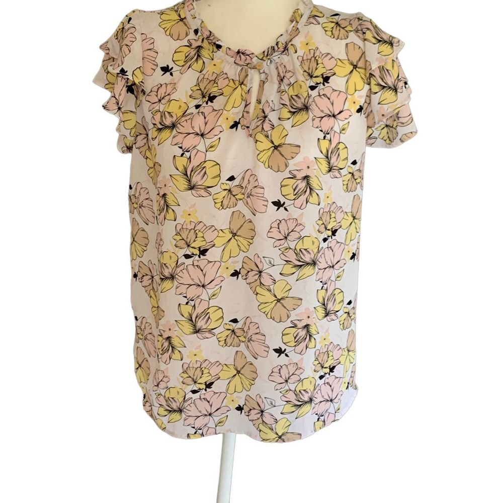 Liz Clairborne Blouse Flowers with Flutter Sleeves size M